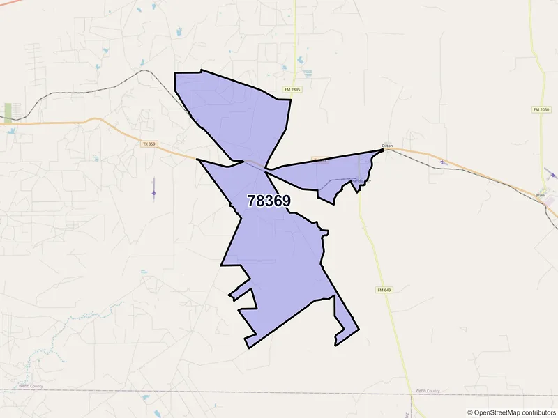 Map of Mirando City, Texas and ZIP codes