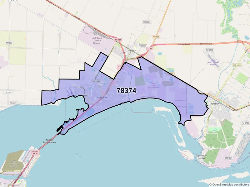 Map of ZIP Code 78374 — Portland, TX