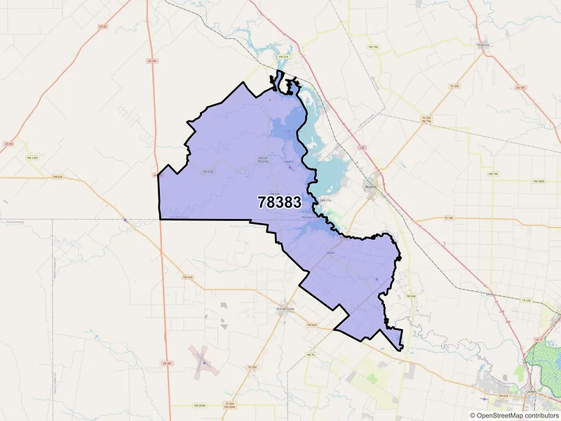 Map of ZIP Code 78383 — Sandia, TX