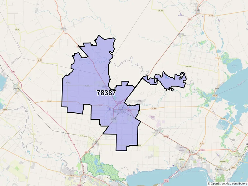 Map of Sinton, Texas and ZIP codes