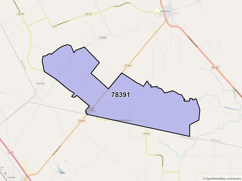 Map of ZIP Code 78391 — Tynan, TX