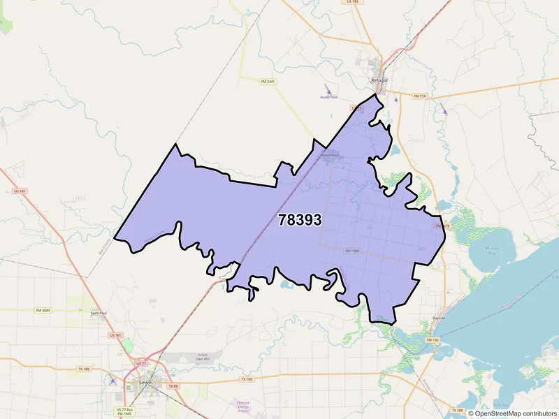 Map of ZIP Code 78393 — Woodsboro, TX