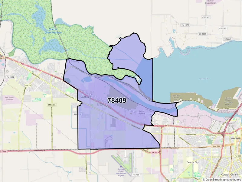 Map of ZIP Code 78409 — Corpus Christi, TX