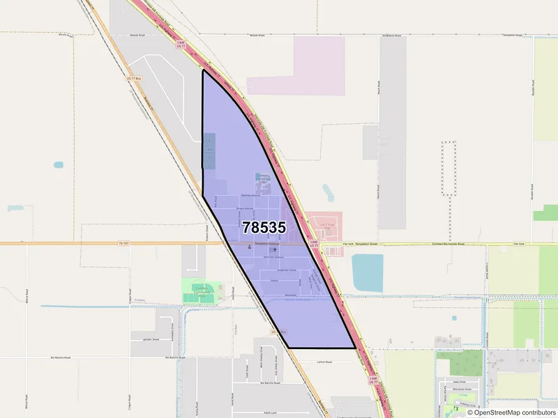 Map of Combes, Texas and ZIP codes