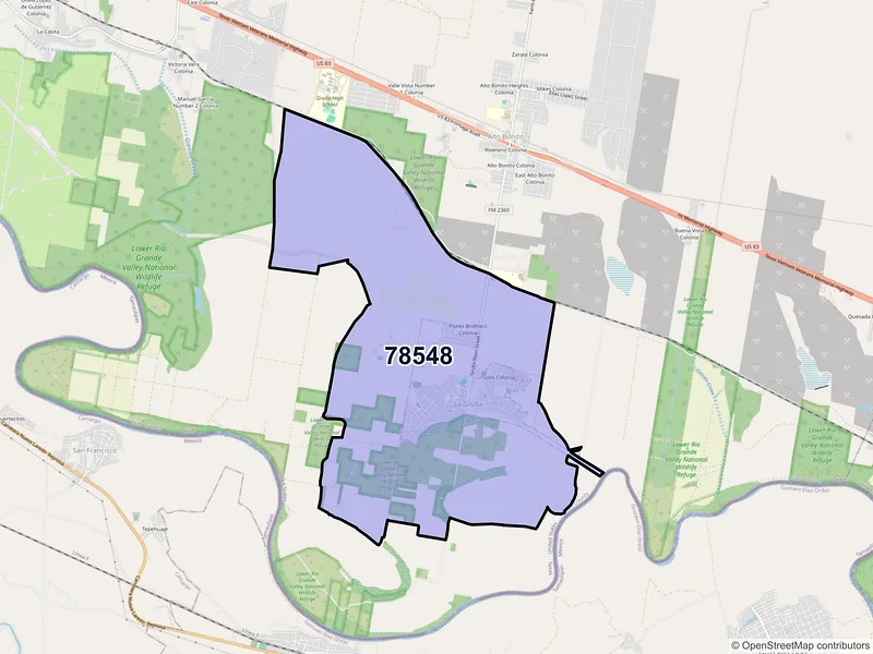 Map of Grulla, Texas and ZIP codes