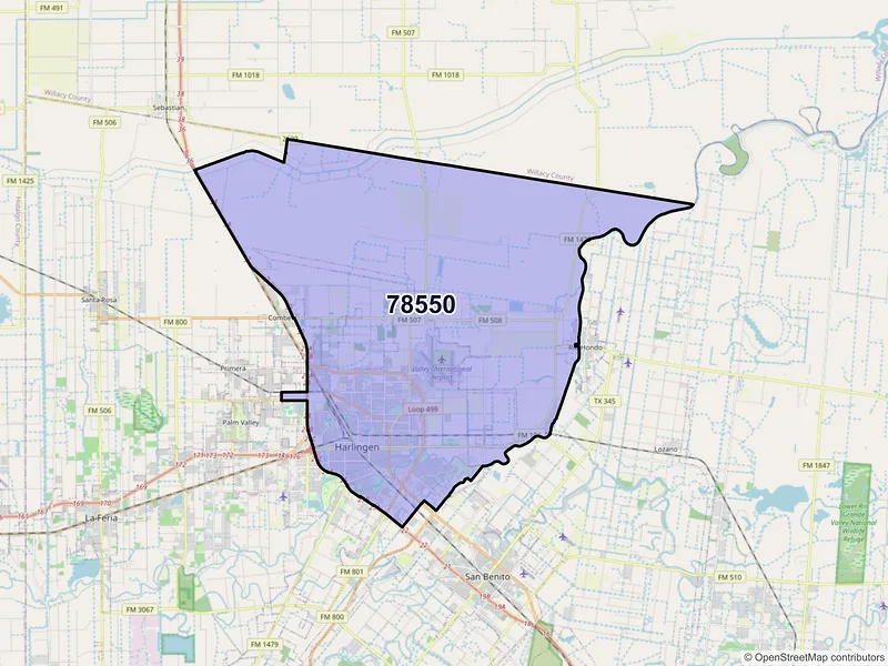 Map of ZIP Code 78550 — Harlingen, TX