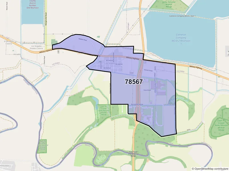 Map of Los Indios, Texas and ZIP codes