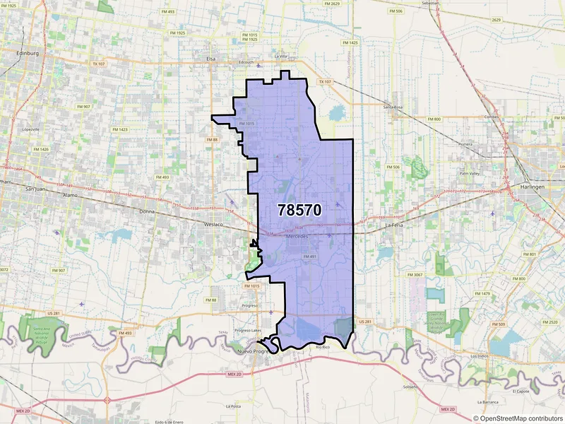 Map of Mercedes, Texas and ZIP codes