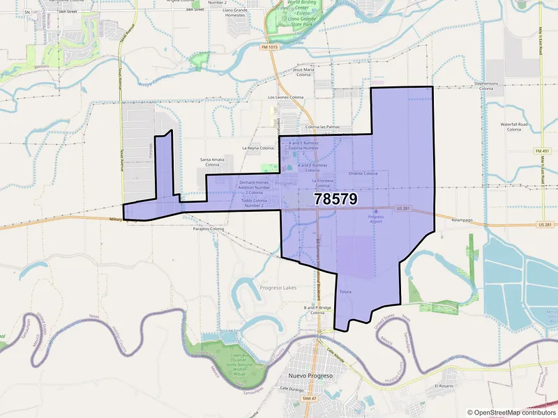 Map of Progreso, Texas and ZIP codes