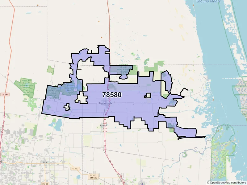 Map of ZIP Code 78580 — Raymondville, TX