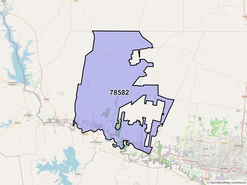 Map of Rio Grande City, Texas and ZIP codes