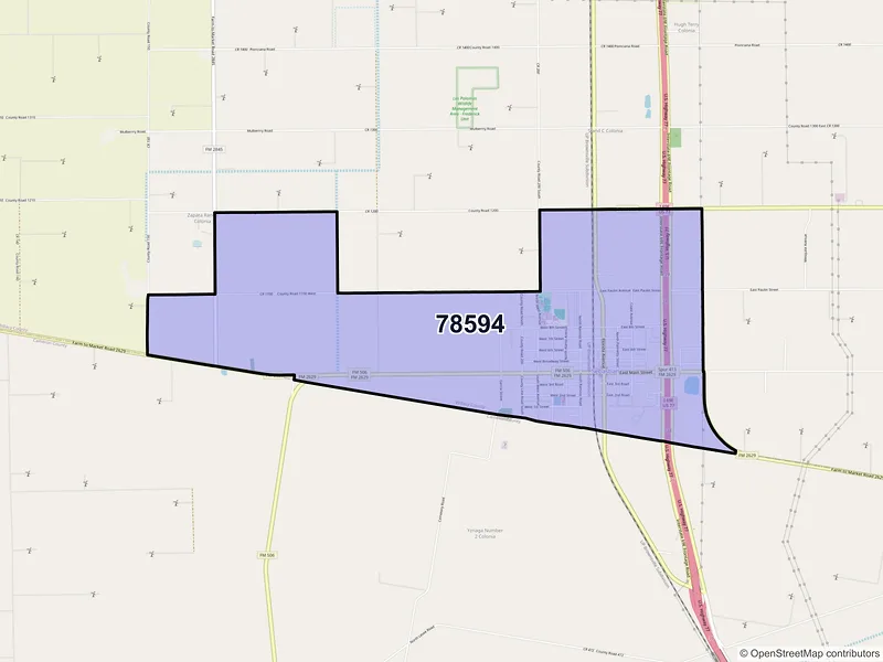 Map of Sebastian, Texas and ZIP codes