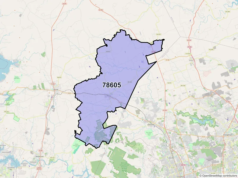 Map of Bertram, Texas and ZIP codes