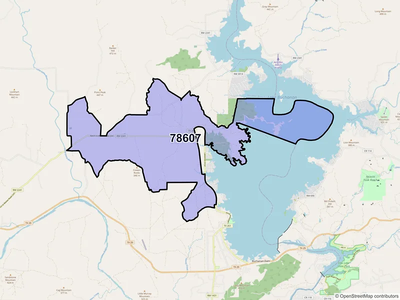 Map of ZIP Code 78607 — Bluffton, TX