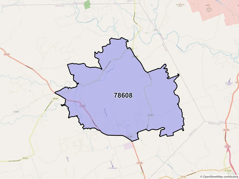 Map of ZIP Code 78608 — Briggs, TX