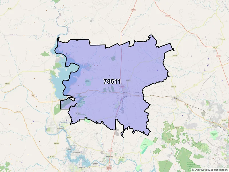Map of ZIP Code 78611 — Burnet, TX