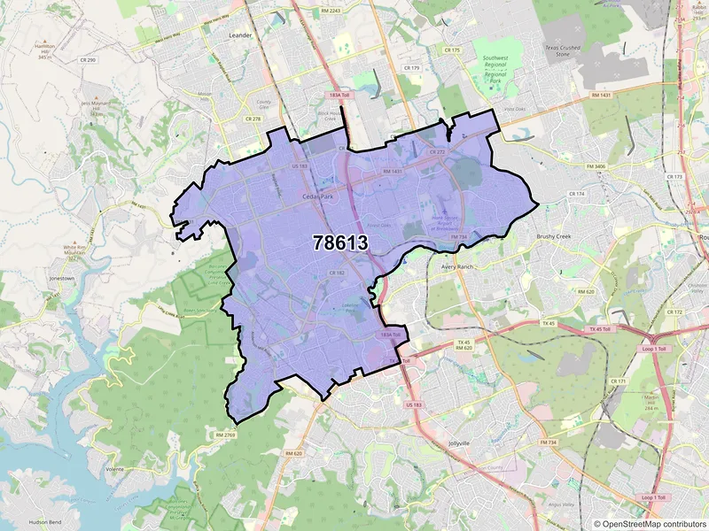 Map of ZIP Code 78613 — Cedar Park, TX