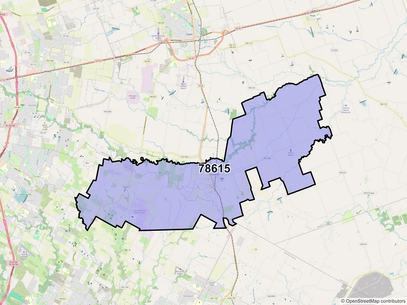 Map of ZIP Code 78615 — Coupland, TX