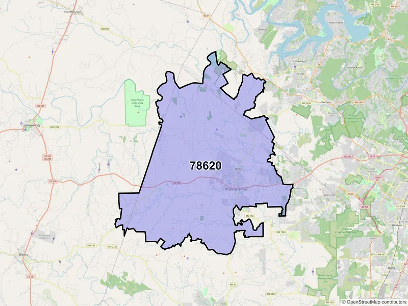 Map of Dripping Springs, Texas and ZIP codes