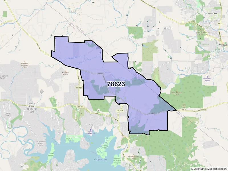 Map of ZIP Code 78623 — Fischer, TX