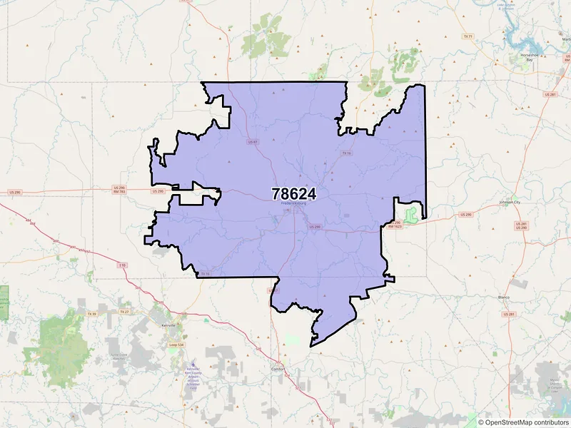 Map of ZIP Code 78624 — Fredericksburg, TX