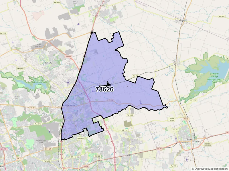 Map of ZIP Code 78626 — Georgetown, TX