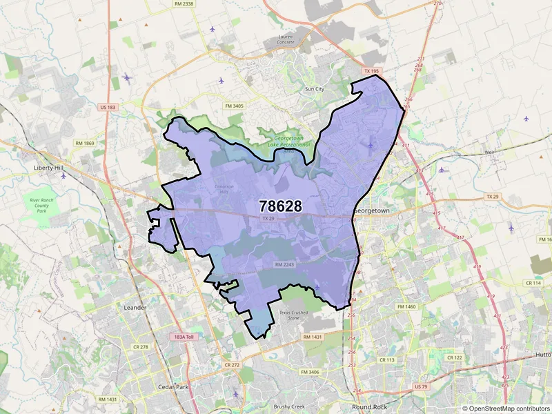 Map of ZIP Code 78628 — Georgetown, TX