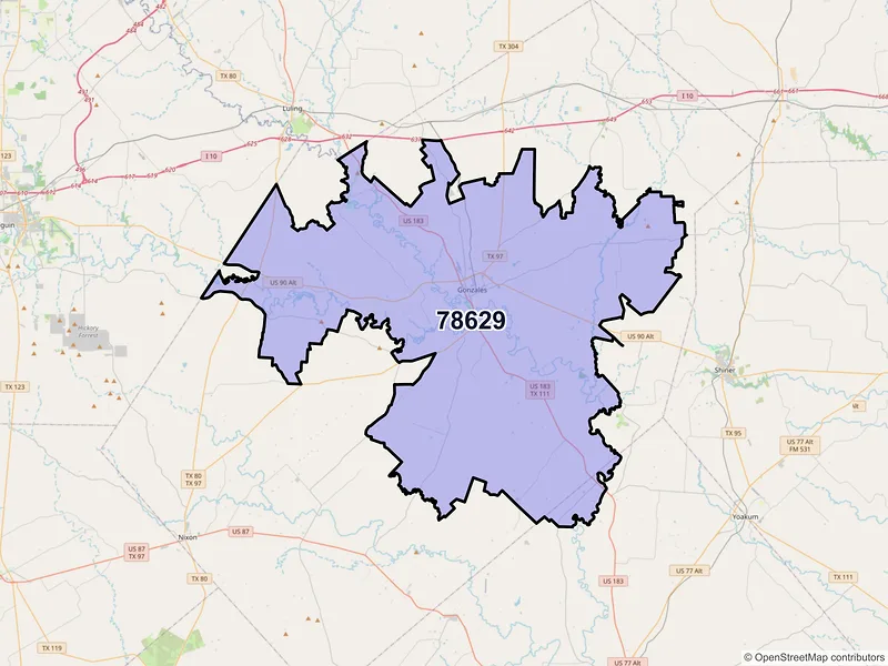 Map of Gonzales, Texas and ZIP codes