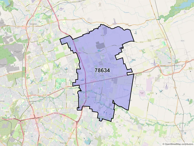 Map of ZIP Code 78634 — Hutto, TX