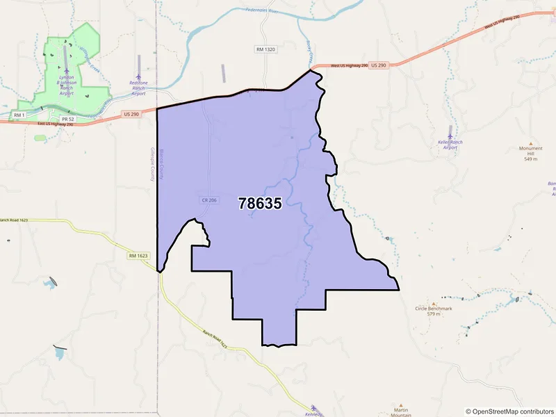 Map of Hye, Texas and ZIP codes