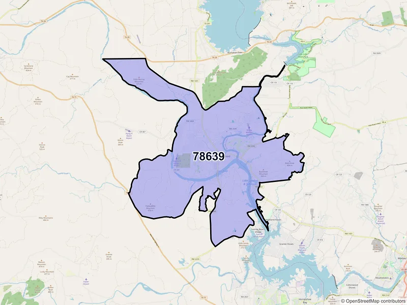 Map of ZIP Code 78639 — Kingsland, TX