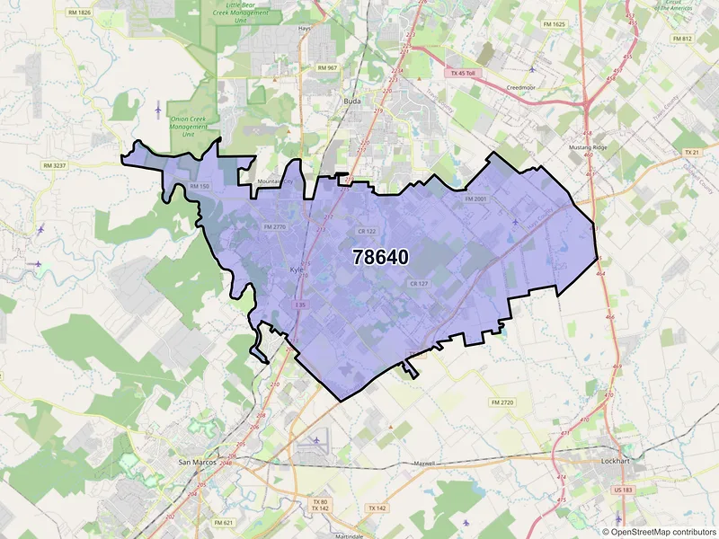 Map of Kyle, Texas and ZIP codes