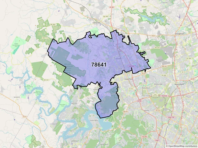 Map of ZIP Code 78641 — Leander, TX
