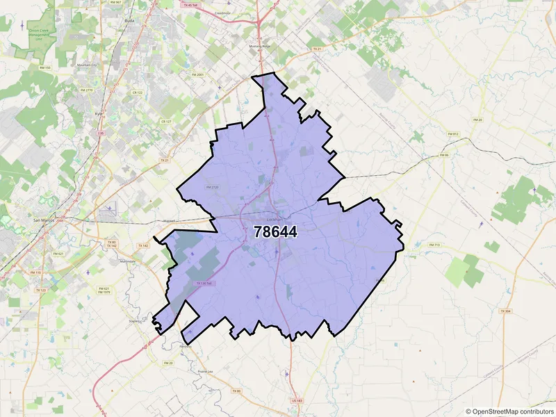 Map of Lockhart, Texas and ZIP codes