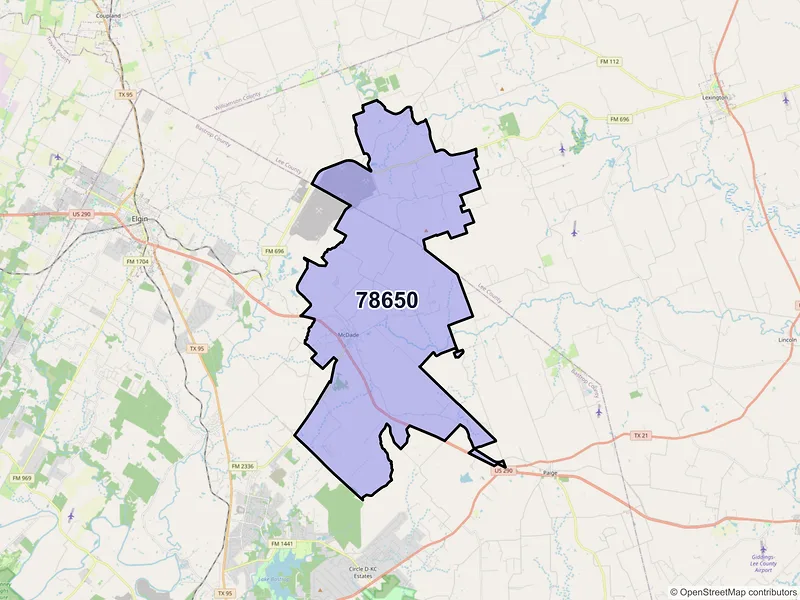 Map of ZIP Code 78650 — Mc Dade, TX