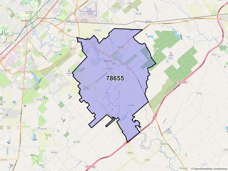 Map of ZIP Code 78655 — Martindale, TX