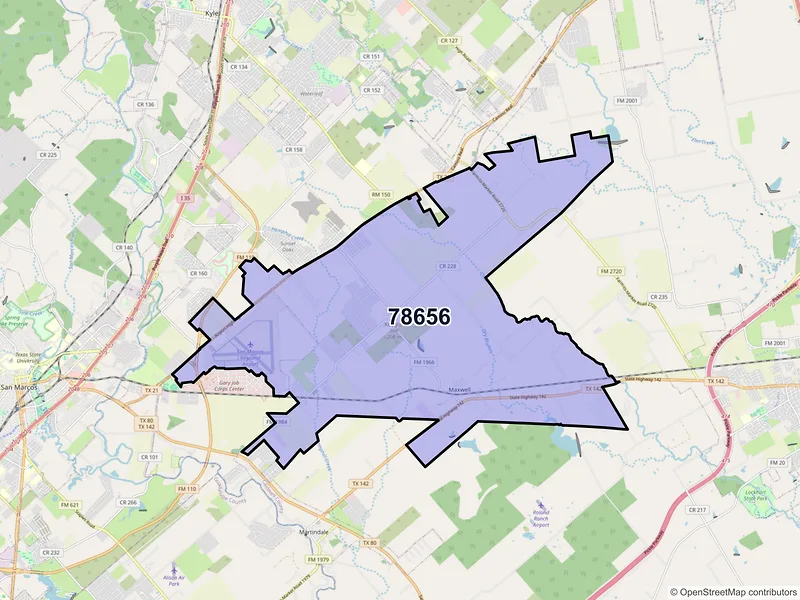 Map of ZIP Code 78656 — Maxwell, TX