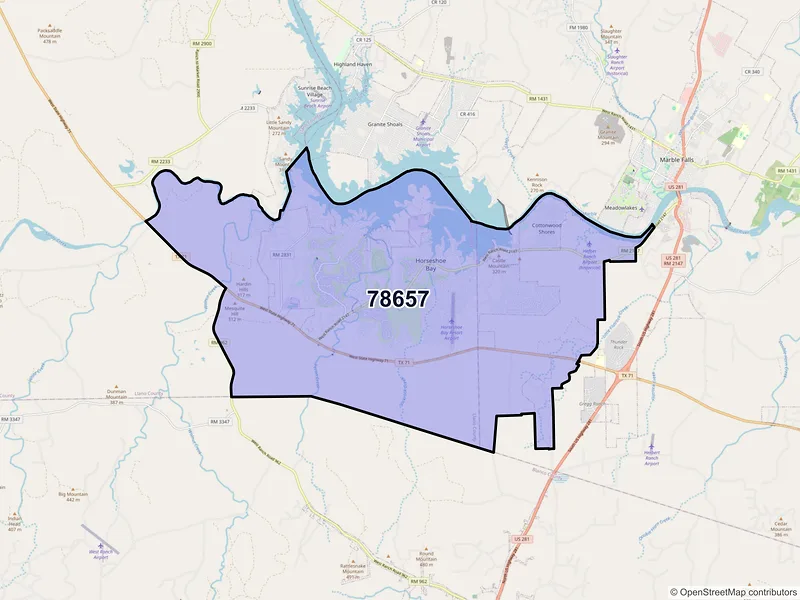 Map of ZIP Code 78657 — Horseshoe Bay, TX