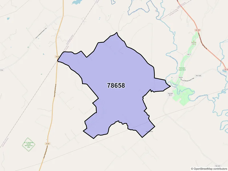 Map of Ottine, Texas and ZIP codes