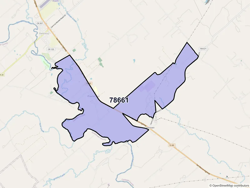 Map of Prairie Lea, Texas and ZIP codes