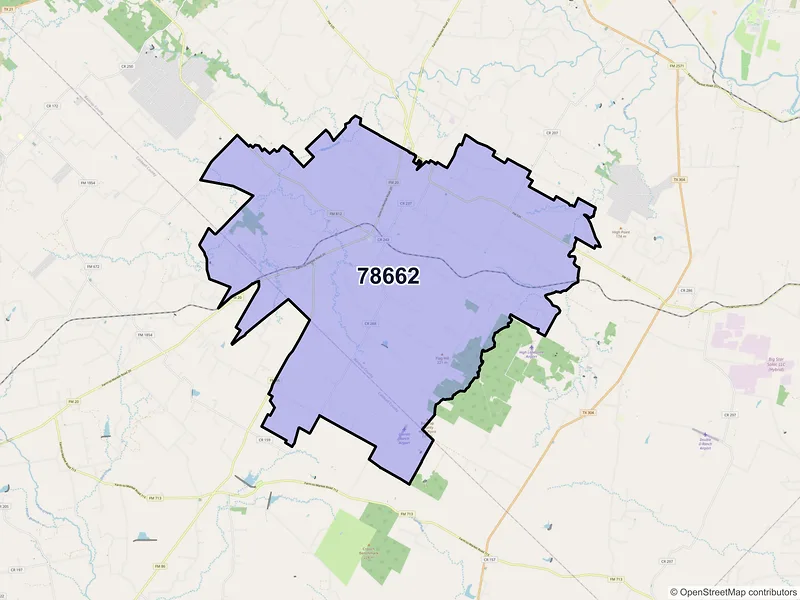 Map of Red Rock, Texas and ZIP codes