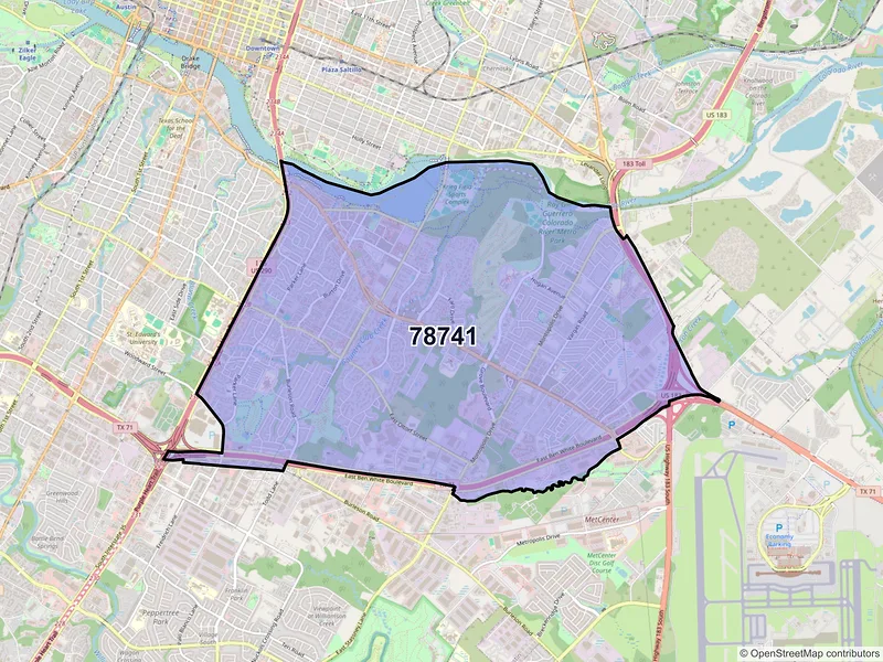 Map of ZIP Code 78741 — Austin, TX