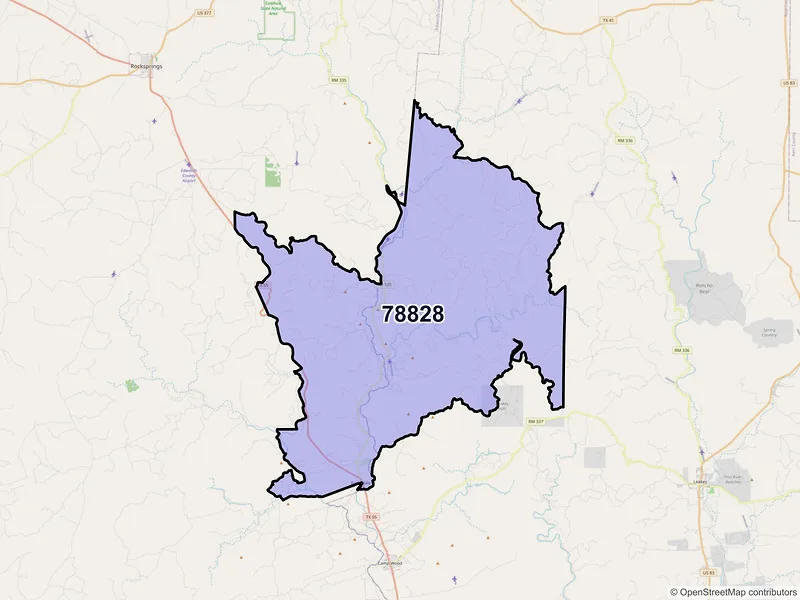 Map of ZIP Code 78828 — Barksdale, TX