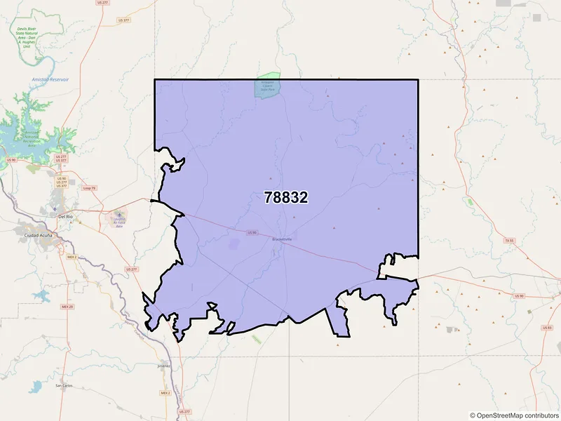 Map of Brackettville, Texas and ZIP codes