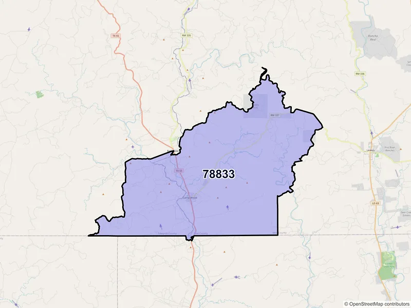 Map of ZIP Code 78833 — Camp Wood, TX