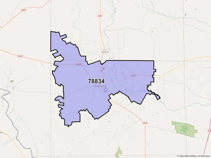 Map of ZIP Code 78834 — Carrizo Springs, TX