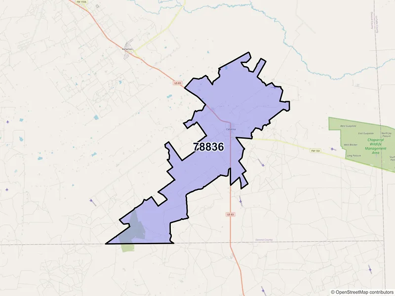 Map of Catarina, Texas and ZIP codes