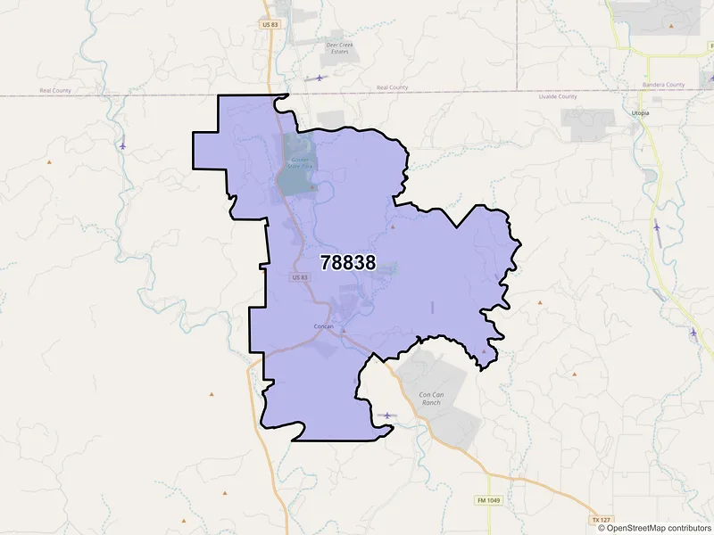 Map of ZIP Code 78838 — Concan, TX