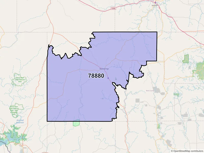 Map of ZIP Code 78880 — Rocksprings, TX