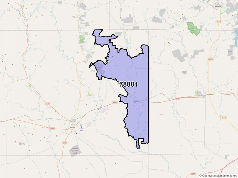 Map of Sabinal, Texas and ZIP codes